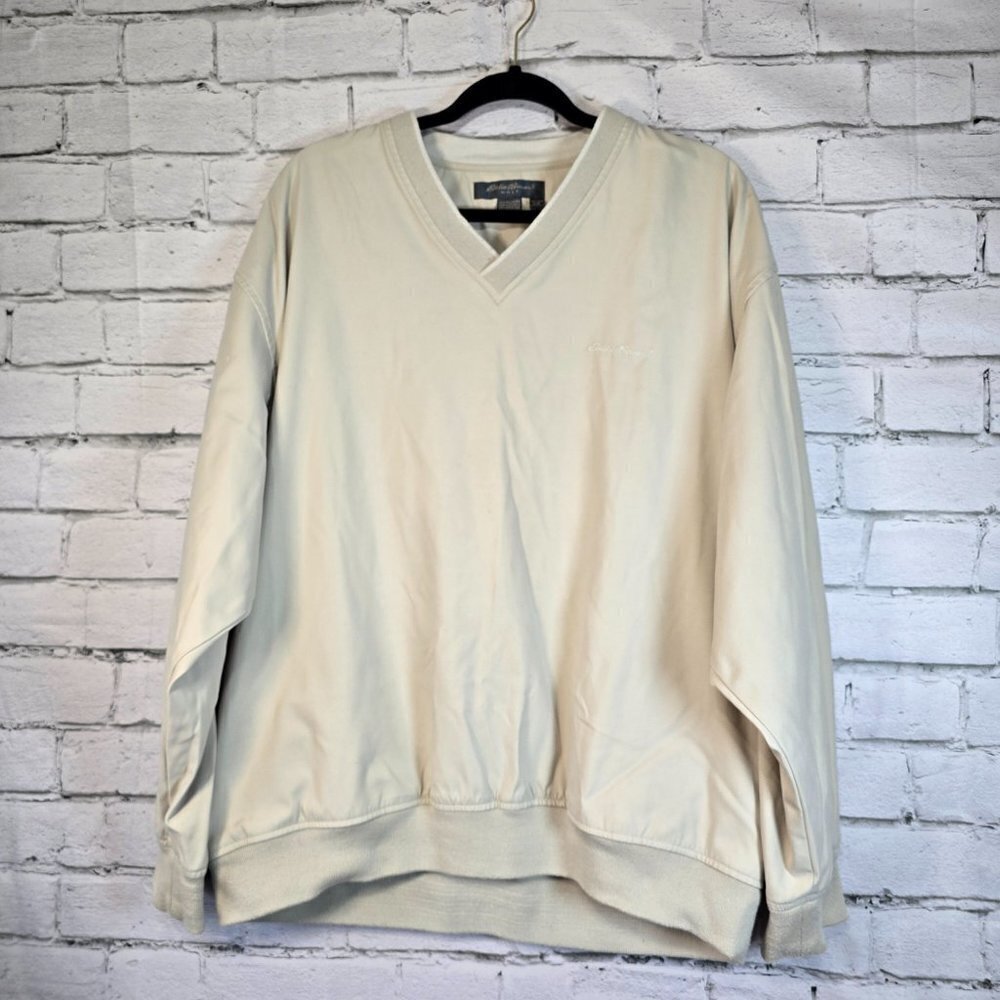 EDDIE BAUER GOLF WINDBREAKER PULLOVER LIGHT KHAKI MENS SIZE LARGE EUC